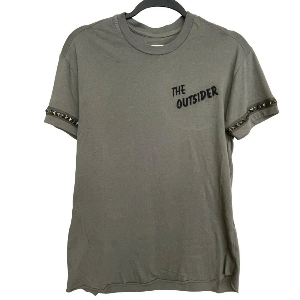 Free People Sandrine Rose The Outsider Studded Olive Green T-Shirt Small NWT